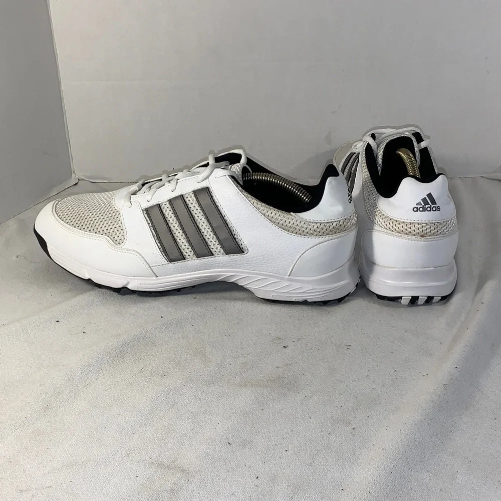 Adidas Men’s Tech Response 2.0 White/Black Golf Sneakers with Silver Stripes
